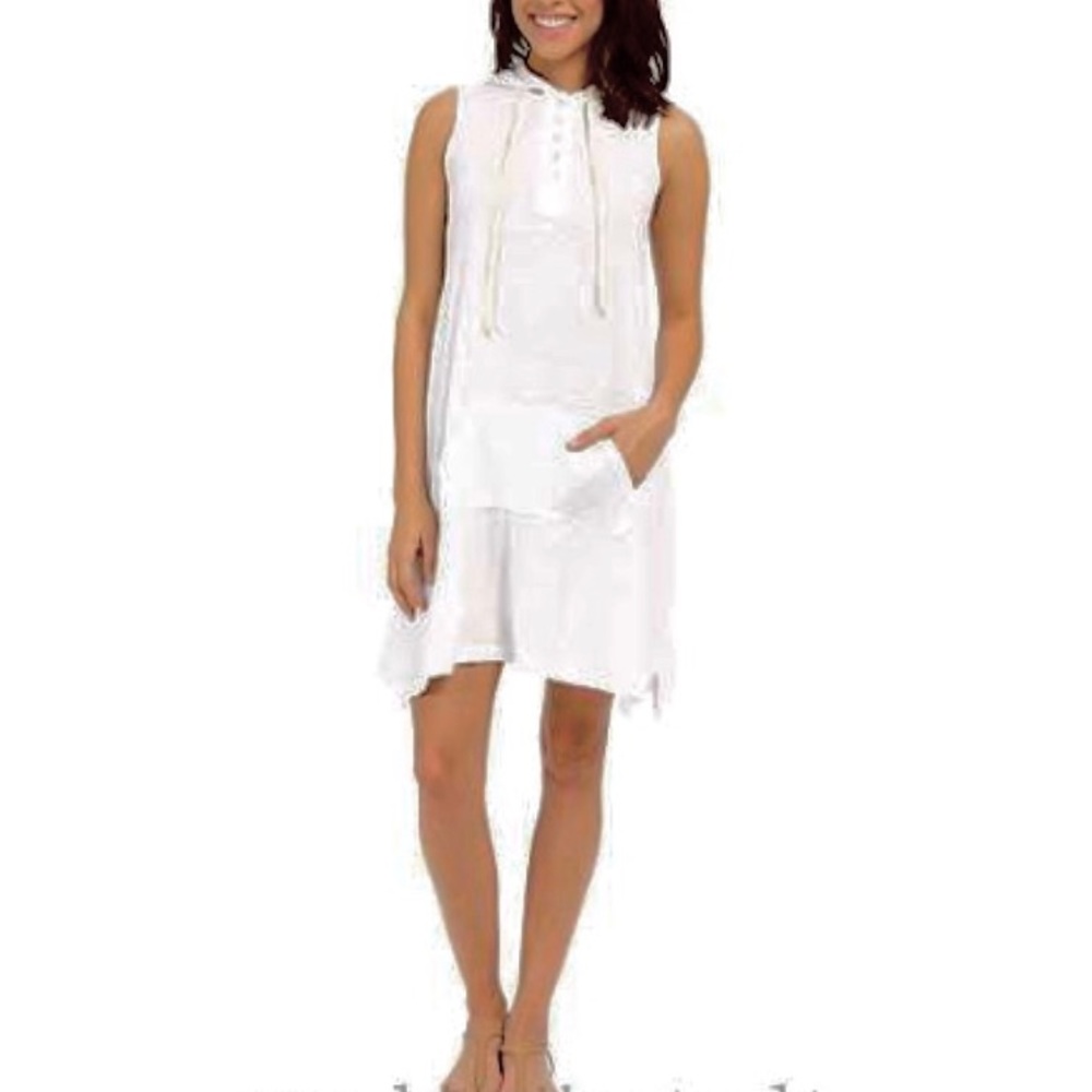 ANTHROPOLOGIE x ALLEN ALLEN White Sleeveless Hooded Henley Dress Sz M